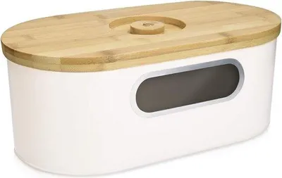 Image de Boîte à pain ovale en bambou avec couvercle – Boîte à pain de cuisine avec couvercle en bois – planche à découper incluse – pour conserver le pain