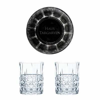 Obrázok produktu pre Sada pohárov na whisky Game of Thrones House Targaryen, gravírované poháre na whisky, GoT, 2 kusy, krištáľové sklo, 345 ml