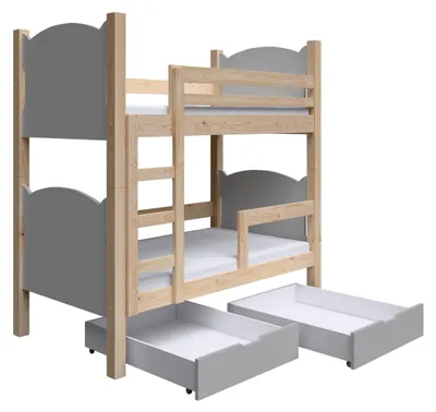 Produktbild von Masseno Etagenbett LEONE 80x180 cm mit Schublade, Rausfallschutz, Kinderbett mit Leiter für Mädchen und Jungs, Stockbett, Kieferfarben