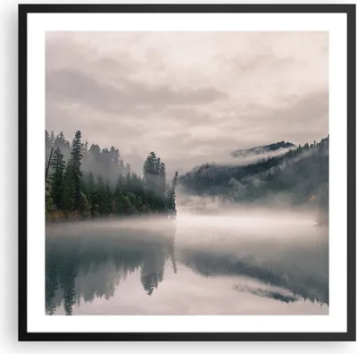 Produktbild von Gerahmtes Poster - Schwarzer Rahmen - Reflexion Nebel Landschaft - 60x60 cm - Wand Bild - Wanddeko - Wandbilder - Kunstposter - Wandposter - Bilderrahmen - Bilder - Kunstdruck - P2BAC60x60-4482
