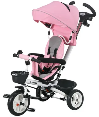 Produktbild von HOMCOM 6 in 1 Dreirad mit Schubstange, Kinderdreirad mit Sicherheitsgurt Rosa