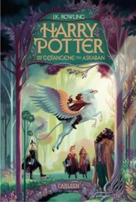 Book cover illustration of Harry Potter characters in a forest setting.