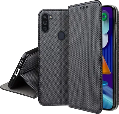 Zdjęcie produktu dla Etui z klapką do Samsung A11 Zamykane Czarne Futerał + Szkło 9H