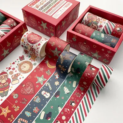 Image de 6 Rolls Washi Tape Christmas Design Wafu Kawaii Masking Sticker Decor for Decoration