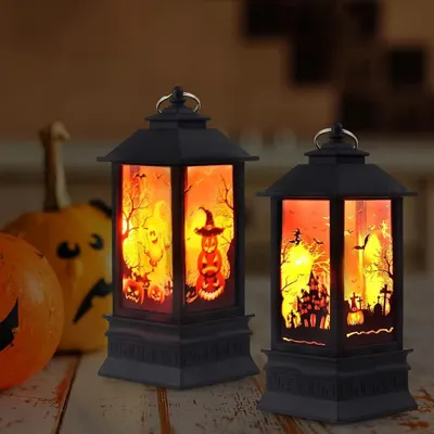 Produktbild von 2pc Halloween Deko Kerzenlaterne,LED Kürbis Laterne,Partydekorationen,Hängelaterne,Für Indoor Outdoor und Halloween Bar Party,ohne Batterien.