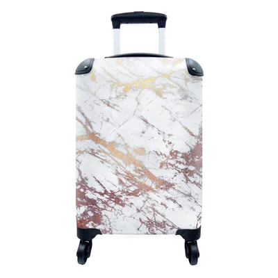 Produktbild von MuchoWow® Koffer Handgepäck Trolley Rollkoffer Kleine Reisekoffer mit 4 Rollen - Marmor - Weiß - Gold - Cabin Size < 55x40x23 cm & 55x40x20 cm - Fotokoffer - Kabinenkoffer - Boardgepäck - Reise-Box - Reisekoffer - Reisegepäck - Koffer mit Bild - Trolley für Kinder