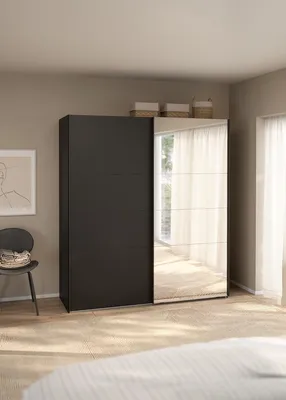 Productafbeelding van Kledingkast Catania Mat Zwart Spiegel - Giga Living