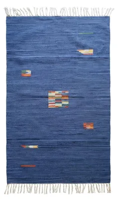Produktbild von Dhurrie Teppich Blau A10 Baumwolle Gabbeh ca160x090cm Handgewebt Fransen Nomaden