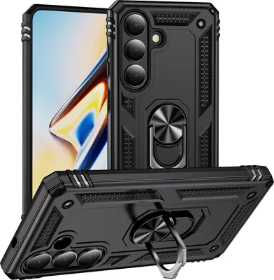 Image de Étui pour Samsung Galaxy S26 double couche robuste, étui de protection militaire avec anneau de fixation et support noir