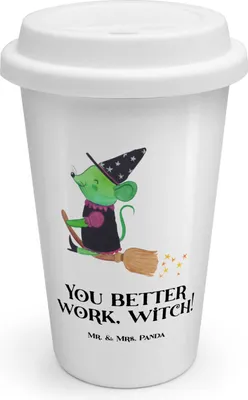 Produktbild von Mr. & Mrs. Panda Isolierbecher Halloween Hexenpower - Weiß - Geschenk, Feiertagsfeiern, Familienfeste, Thermobecher To Go, Geschenke, Feiertage, ToGo Kaffeebecher, Events