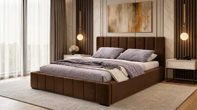 Produktbild von Nero Polsterbett 180x200 cm, Doppelbett mit Bettkasten, Velourstoff Dunkelbraun