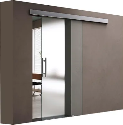 Produktbild von doporro Glasschiebetür komplettset Softclose 77,5 x 215cm Schiebetür mit ESG 15mm Wandabstand Zimmertür vollsatiniert mit Stangengriff