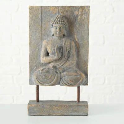 Image de Figurine de Bouddha en relief « Elya », objet décoratif sur socle, 40 cm