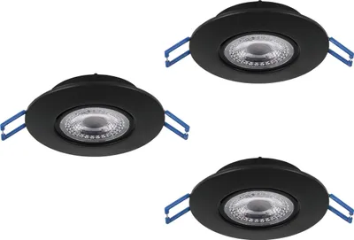 Immagine prodotto di Set di 3 faretti LED EGLO Zujar, da incasso, realizzati in plastica nera, adatti per soffitto o parete, con luce bianco caldo, diametro 8,5 cm