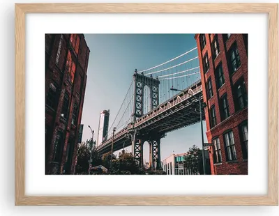 Produktbild von Gerahmtes Poster - Rahmen in heller Eiche - Manhattan Brücke Brücke - 40x30 cm - Wand Bild - Wanddeko - Wandbilder - Kunstposter - Wandposter - Bilderrahmen - Bilder - Kunstdruck - P2NAA40x30-4675