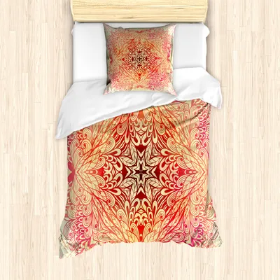 Produktbild von ABAKUHAUS Mandala Mantele, Doodle Blumen-Strudel, Milbensicher Allergiker geeignet mit Kissenbezügen, 135 cm x 200 cm - 80 x 80 cm, Rosa, Gelb und Weiß