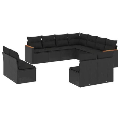 Produktbild von vidaXL 11-tlg. Garten-Sofagarnitur mit Kissen Schwarz Poly Rattan