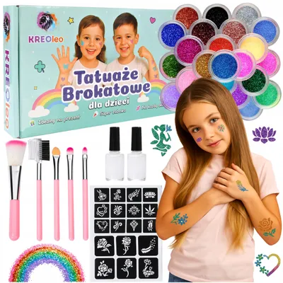 Produktbild von KREOleo Großes Glitzer-Tattoo-Set für Kinder mit Schablonen