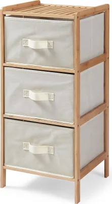 Obrázek produktu pro Komoda „Maldon“ se 3 látkovými zásuvkami 79 x 37 x 35 cm Zásuvková skříň Bambusový rám Přírodní/béžová
