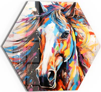 Produktbild von DEQOART Glasbild Echtglas 55x48 cm 'Galopp in Farbenrausch' Wandbild Bild modern Deko