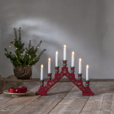 Immagine prodotto di Lampada da finestra Best Season "Sara Tradition" a 7 luci, in legno,  circa 38x43 cm, rossa