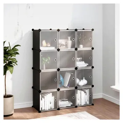 Produktbild von Regalsystem mit 12 Würfeln und Türen in Schwarz