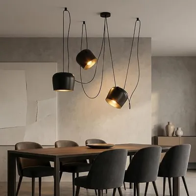 Immagine prodotto di Lampada a sospensione a tre luci, stile industriale vintage, con paralume in metallo nero, adatta per soggiorno, sala da pranzo o scala. Lampadina E27, altezza regolabile, design minimalista