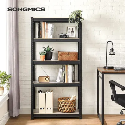 Obrázok produktu pre SONGMICS Regál s vysokou nosnosťou, knižný regál, skladovací regál, stojací regál, 5 políc, 150 x 75 x 30 cm, nosnosť do 650 kg, nastaviteľné police, industriálny dizajn, prírodná farba/čierna, model GLR030B11