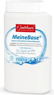 A white plastic container of P. Jentschura MeineBase bath salts.