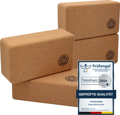 Produktbild von Yoga Block 4er Set VonBueren | Yogablöcke aus Kork | 22 x 12 x 7,5 cm je Yogablock | Yogazubehor für Damen und Herren | Hatha Klotz | Yogaklötze