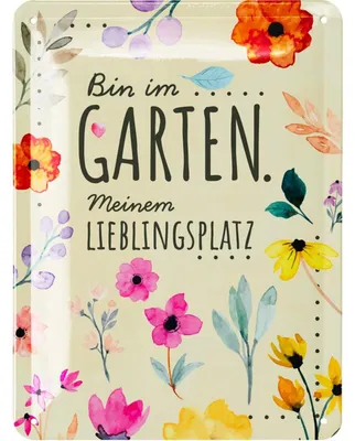 Produktbild von LANOLU Retro Blechschild Ab hier lächeln, Blechschilder Garten mit Sprüchen, nostalgische Dekoration als Gärtner Geschenke, 15x20cm