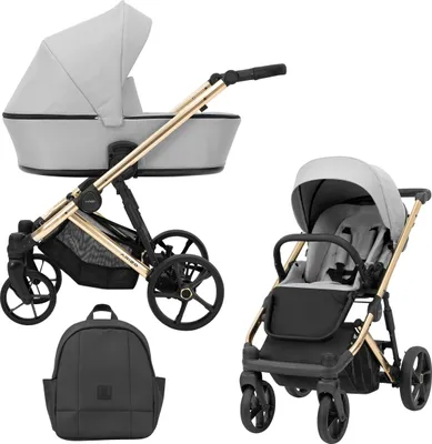 Produktbild von Kinderwagen ARIZO Sportwagen Babywagen Babyschale Komplettset Kinder Wagen Set 2 in 1 (Grey, Rahmenfarbe: Gold)