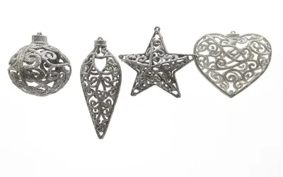 Produktbild von Christbaumschmuck Herz Kugel Zapfen Stern silber 4erSet