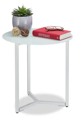 Beistelltisch rund, Glas/Metall, 51x50x50 cm, weiß