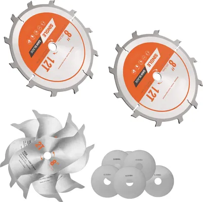 Immagine prodotto di SucceBuy set di lame per tagli dado (diametro 203 mm, 12 denti precisi) in lega, fresa per scanalature con taglia-trucioli e rondelle, estrattori di calore a riduzione del rumore, adatto per legno duro
