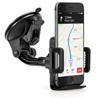 Produktbild von MidGard Saugnapf KFZ Handy Halterung Windschutzscheibe/Armaturenbrett Autohalterung universal (min. 50mm / max. 95mm Breite) mit gummierten Klemmbacken für Handy, Smartphone, Navigationsgeräte