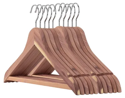 10 Zedernholz-Kleiderbügel 44 cm mit Hosensteg