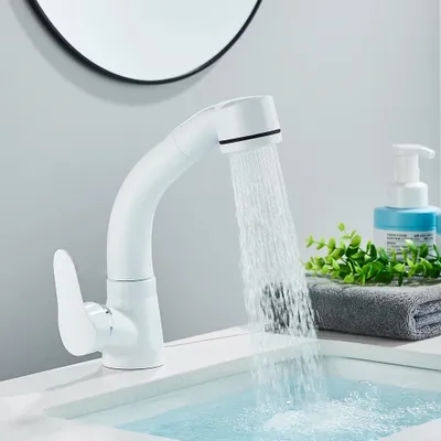 Produktbild von Waschtischarmatur Bad Ausziehbar Brause Wasserhahn Bad Waschbecken Mischbatterie,weiß