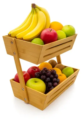 Produktbild von hausleben 2-Etagen Bambus Obstkorb – Nachhaltiger Obst & Gemüse Organizer aus Bambus, Zweistöckige Obstschale für Küche & Esstisch - Luftzirkulation für frische Lebensmittel, 34x22x28 cm