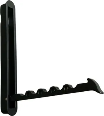 A black folding hook mounted on a white background.