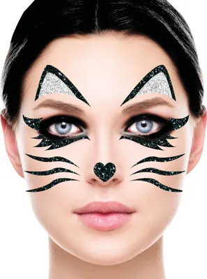 Produktbild von Katze Fledermaus Gesicht Aufkleber Schminke Glitter Halloween Party Kostüm Zubehör, Farbe: Schwarz