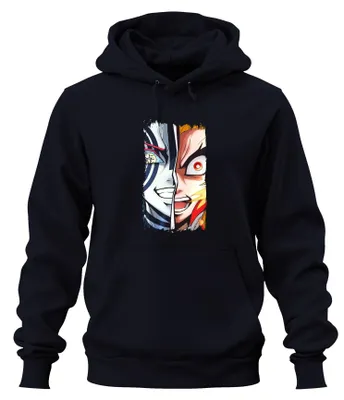 Immagine prodotto di Rengoku Akaza Half Face Fire Demon Anime Vintage Anime Manga Unisex Felpa con cappuccio, Navy, 3XL