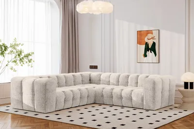 Productafbeelding van Kaiser Möbel Hoekbank, model BALOO, met gestikte bekleding, stof Arena, kleur ecru