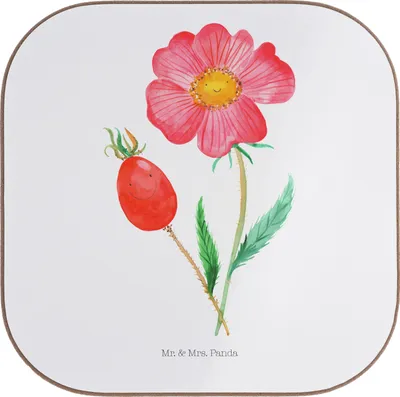 Produktbild von Mr. & Mrs. Panda Untersetzer für Gläser Blume Hagebutte - Weiß - Geschenk, Schlechte Gedanken, Garten, bieruntersetzer, Coaster, Holzuntersetzer, gläseruntersetzer