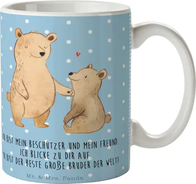 Produktbild von Mr. & Mrs. Panda Trinkbecher Bär Großer Bruder - Blau Pastell - Geschenk, kaffeetasse bedruckt, Keramiktasse, Bären, Kaffeepott, Pott, Vatertag, Tasse, Brudi
