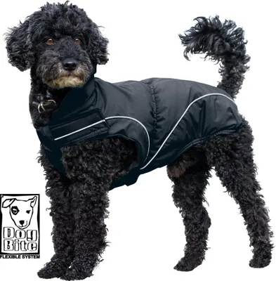 Produktbild von DogBite Winterjacke 65 cm Rückenlänge Schwarz Wind und wasserdicht atmungsaktiv pflegeleicht