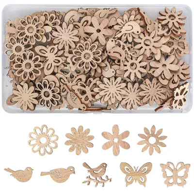 110er Set Holz-Konfetti, Tischdeko, Bastelholz, 9 Motive