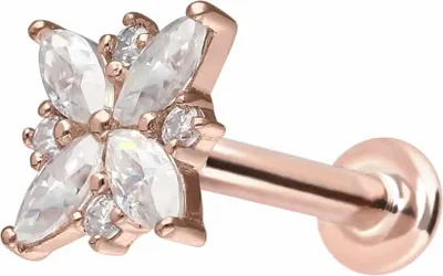 Produktbild von Ohrpiercing, Nasenpiercing 14 Karat Gold Labret mit Innengewinde MOISSANIT-BLUME 14 Karat | RoséGold Stablänge: 6mm - Stabstärke: 1mm