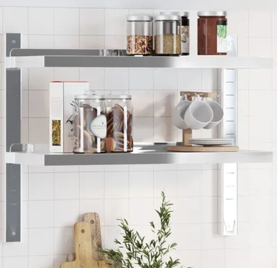 Zdjęcie produktu dla Maison Exclusive – półka ścienna z 2 półkami, 75 x 23,5 x 60 cm, stal nierdzewna w kolorze srebrnym