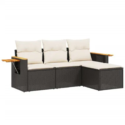 Obrázek produktu pro vidaXL 4dílná zahradní sedací souprava s polštáři Black Poly Rattan